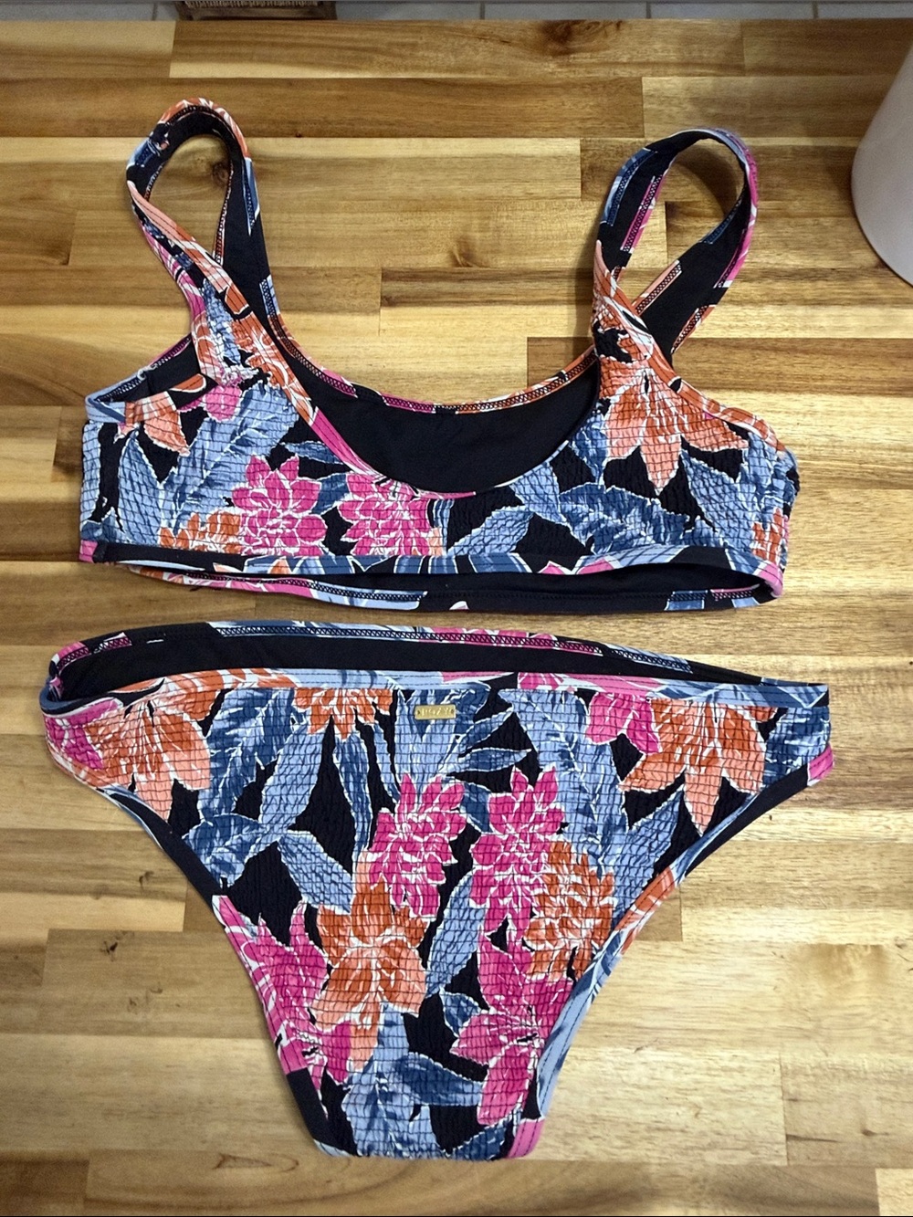 Roxy Floral Bikini Set in Black, Pink, Orange, Blue
